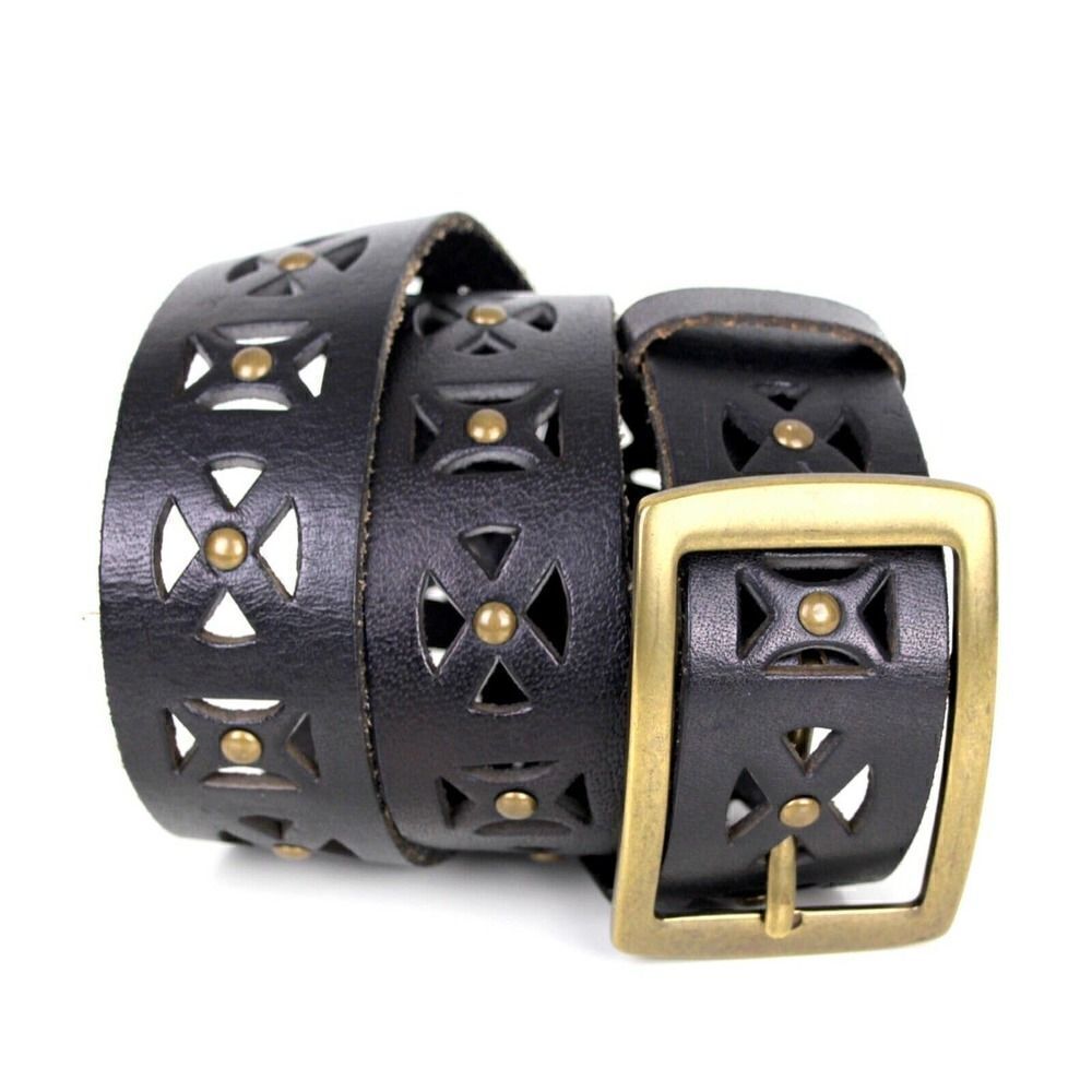 Nicole Miller BROWN GENUINE LEATHER 1 5/8"Wd CUT OUT STUDDED CASUAL BELT L (D93